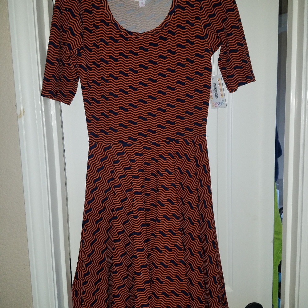 Bright orange and Navy dress